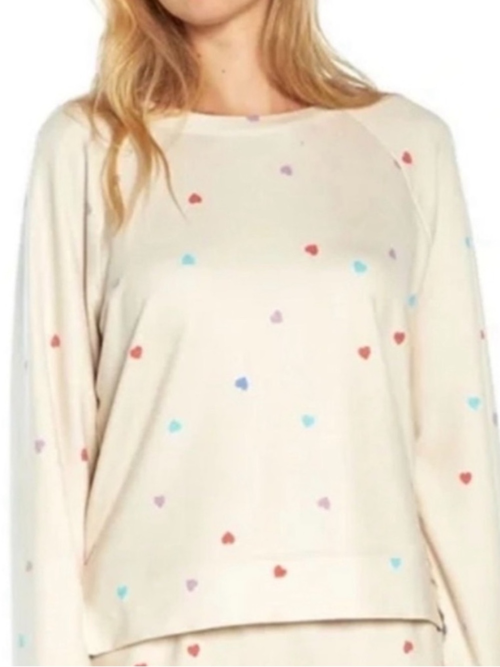 Wildfox Cream Crewneck Lounge Wear with Pastel Heart Motif